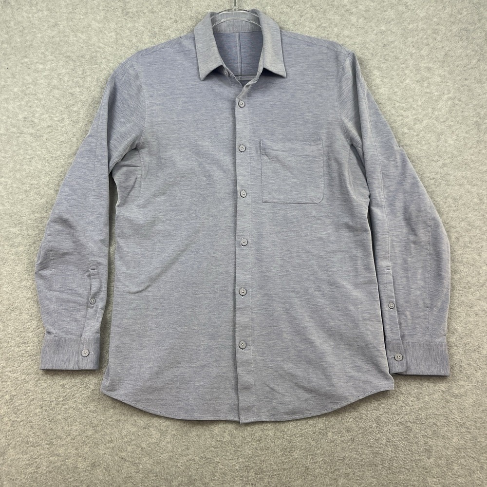 Lululemon Mens Button Up Shirt Blue Size‎ Medium Long Sleeve Knit Commission